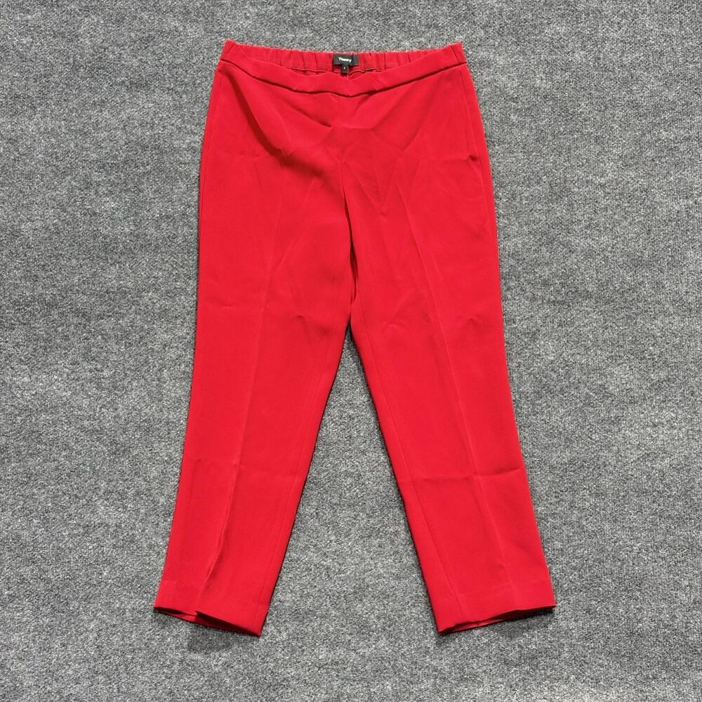 Theory Pants Womens 8 Red Basic Pull On Classic Crepe Tapered Dress Office USA